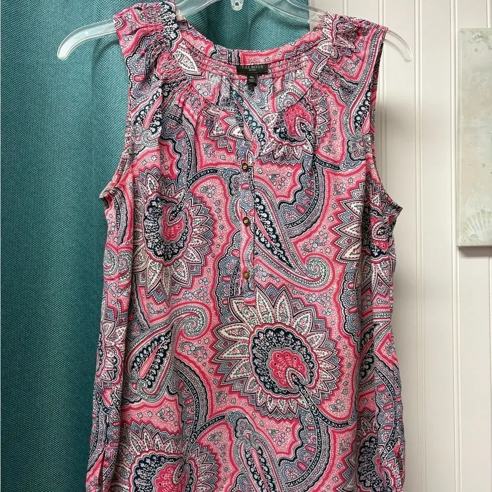 Talbots Paisley Pink Sleeveless Top Size M
